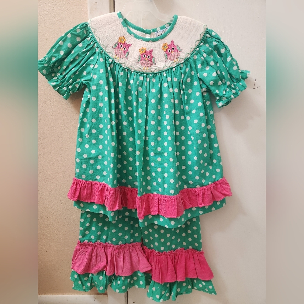 Three Sisters Smocked Owl 2 Piece Set